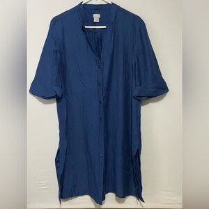 Chico's 3 Purple Blue Linen Blend Tunic Dress / Shirt V Neck Button Down